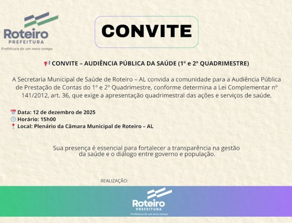 CONVITE - AUDIÊNCIA PÚBLICA DA SAÚDE (1º e 2º QUADRIMESTRE)